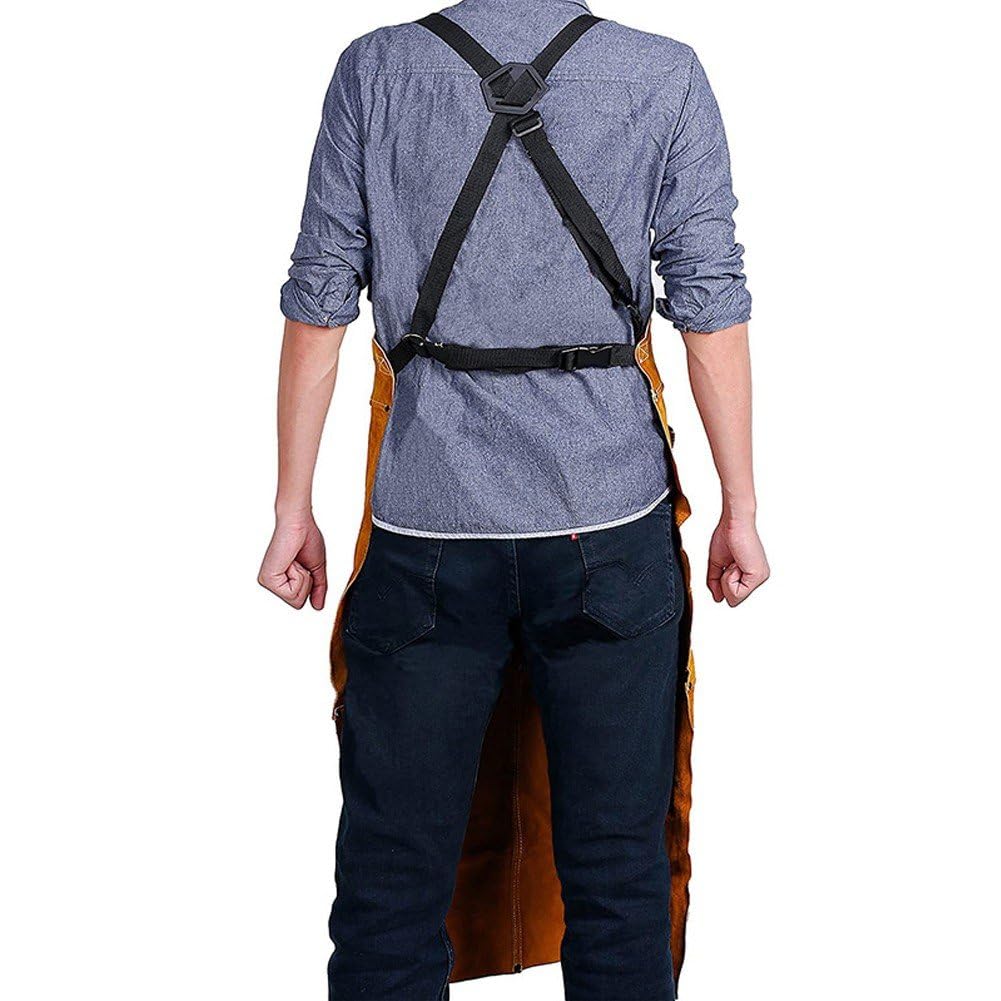 Tablier De Soudage, Tablier De Soudage en Cuir, Tablier De Soudage Résistant À Chaleur Aux Flammes avec Poches, Tablier De Travail en Cuir, Tablier De Travail du Bois