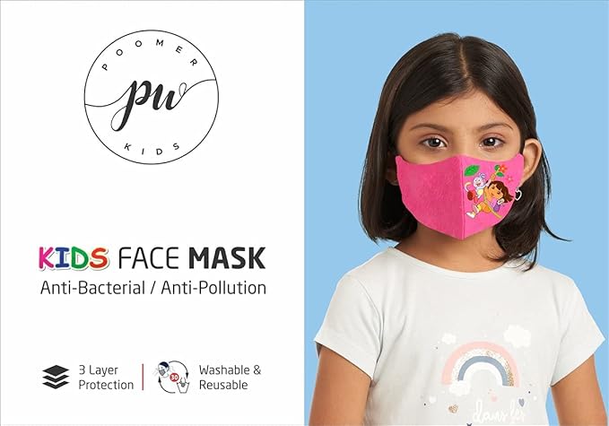 Poomer kids Face Mask with Attractive Prints (Pack of 3) colour may vary
