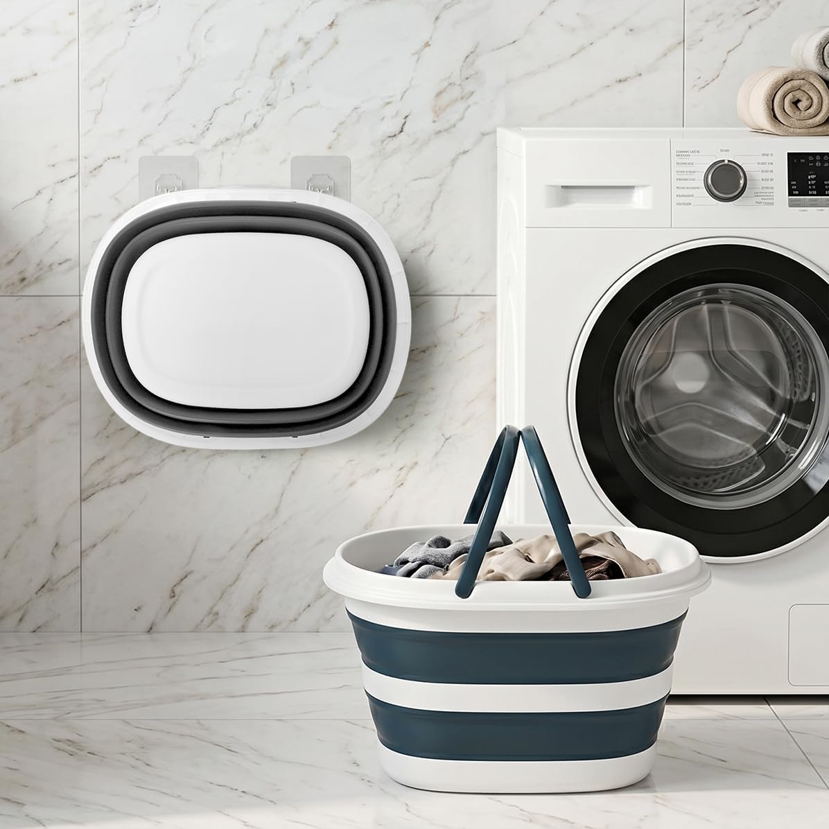 Coloch Lot de 2 seaux à Linge Pliables en Plastique de 16 l avec poignée, Seau à Eau Portable Peu encombrant pour Le Nettoyage de la Maison, de la pêche, du Camping, de la Voiture