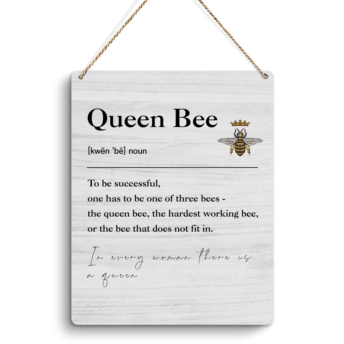 iRudyardPositive Bee Wall Door Decor, Queen Bee Definition Wood Plaque Sign, Bee Decorations kitchen Bathroom Home Office Wall Hanging Decor, Motivational Bee Gifts for Women Men 8 X 10 Inch