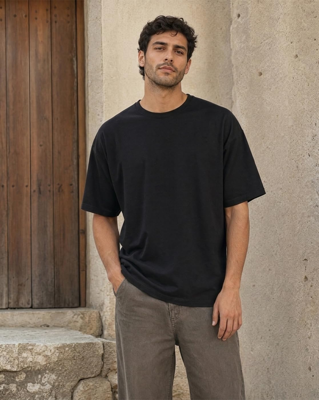 NOBERO Camiseta de hombre con estampado gráfico de gran tamaño