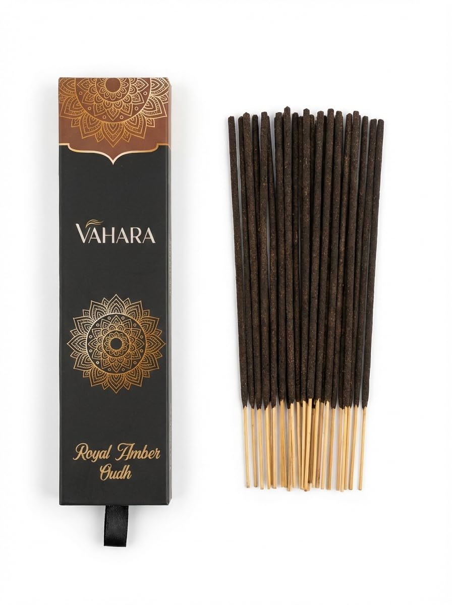 Premium Vahara Incense Sticks Amber Royal 100g Natural Hand Rolled Masala Incense with Amber and Oudh Fragrance Notes for Meditation Relaxation Home Fragrance