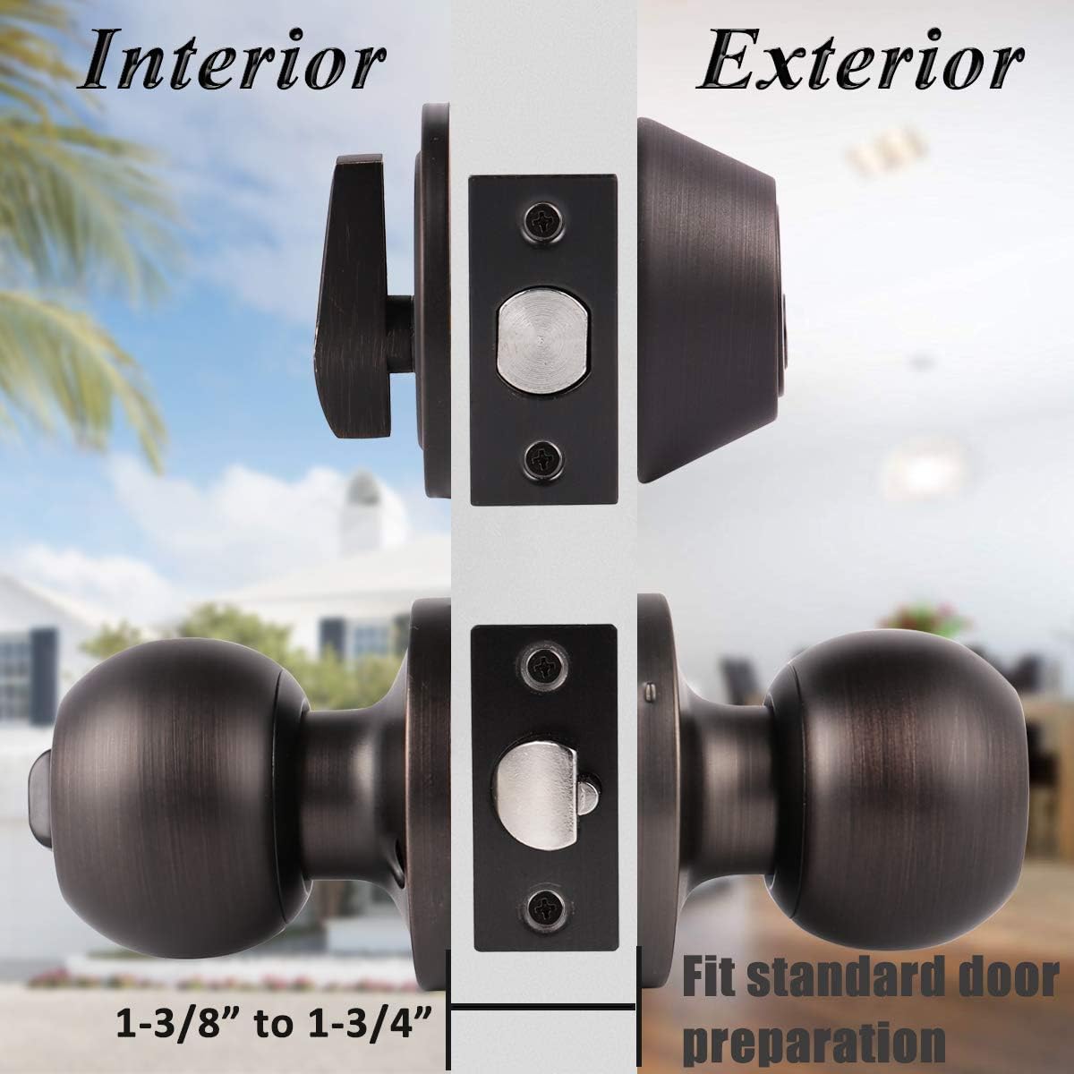 Probrico Oil Rubbed Bronze Door Knobs with Single Cylinder Deadbolts Exterior, keyed Alike Handleset Combo Pack, Lockset for Front Door and Outside Gate, Set of 3