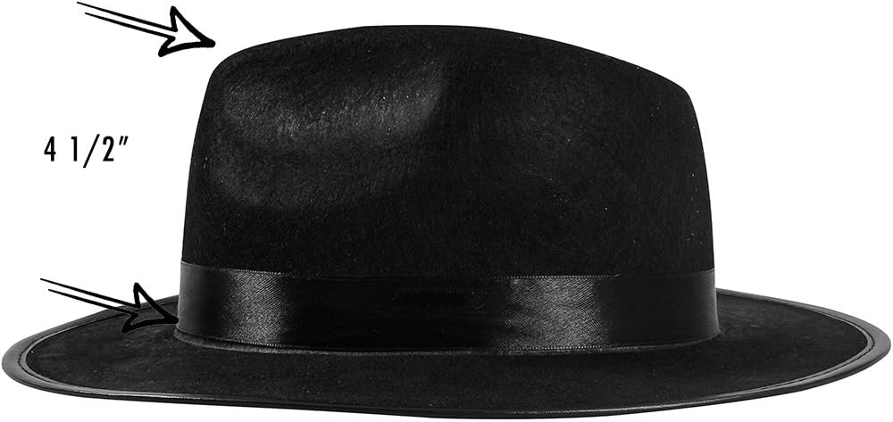 Funny Party Hats Black Fedora Hats for Men - Gangster Party Hats - Classic Mobster Mens Gangster Costume Accessory - 2 Pack Black & White - Image 4