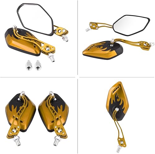 Miniatura 6 de Espejos retrovisores de motocicleta de 0.315 in – 1 par de espejos retrovisores universales de motocicleta scooter de aluminio con patrón de llama
