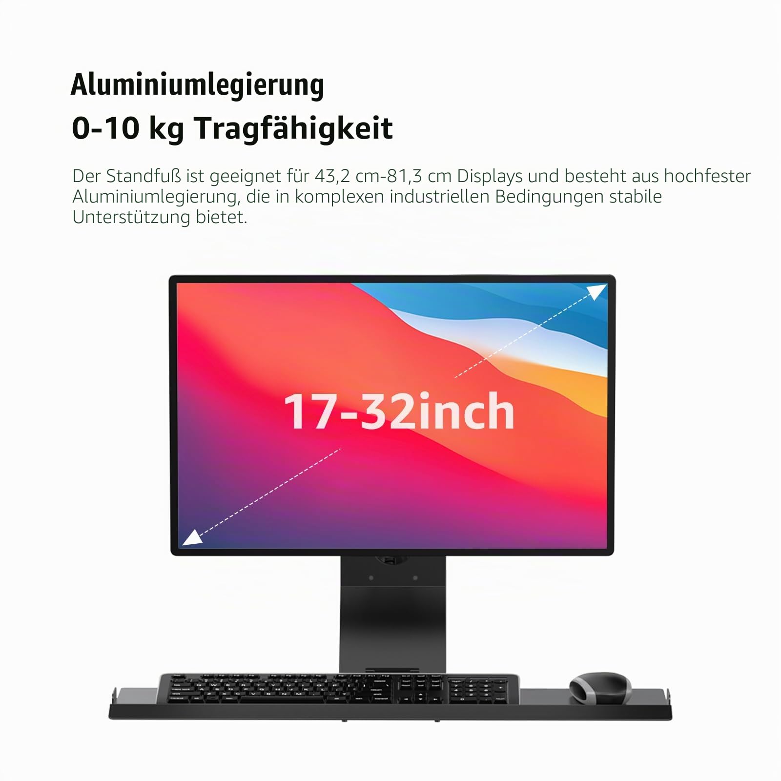BEWISER Monitor Wand Halterung für 15-32 Zoll Sitz Stand Workstation Bildschirme mit Futtbarer Tastatur Tray, Belastbarkeit bis zu 10 kg Schwarz