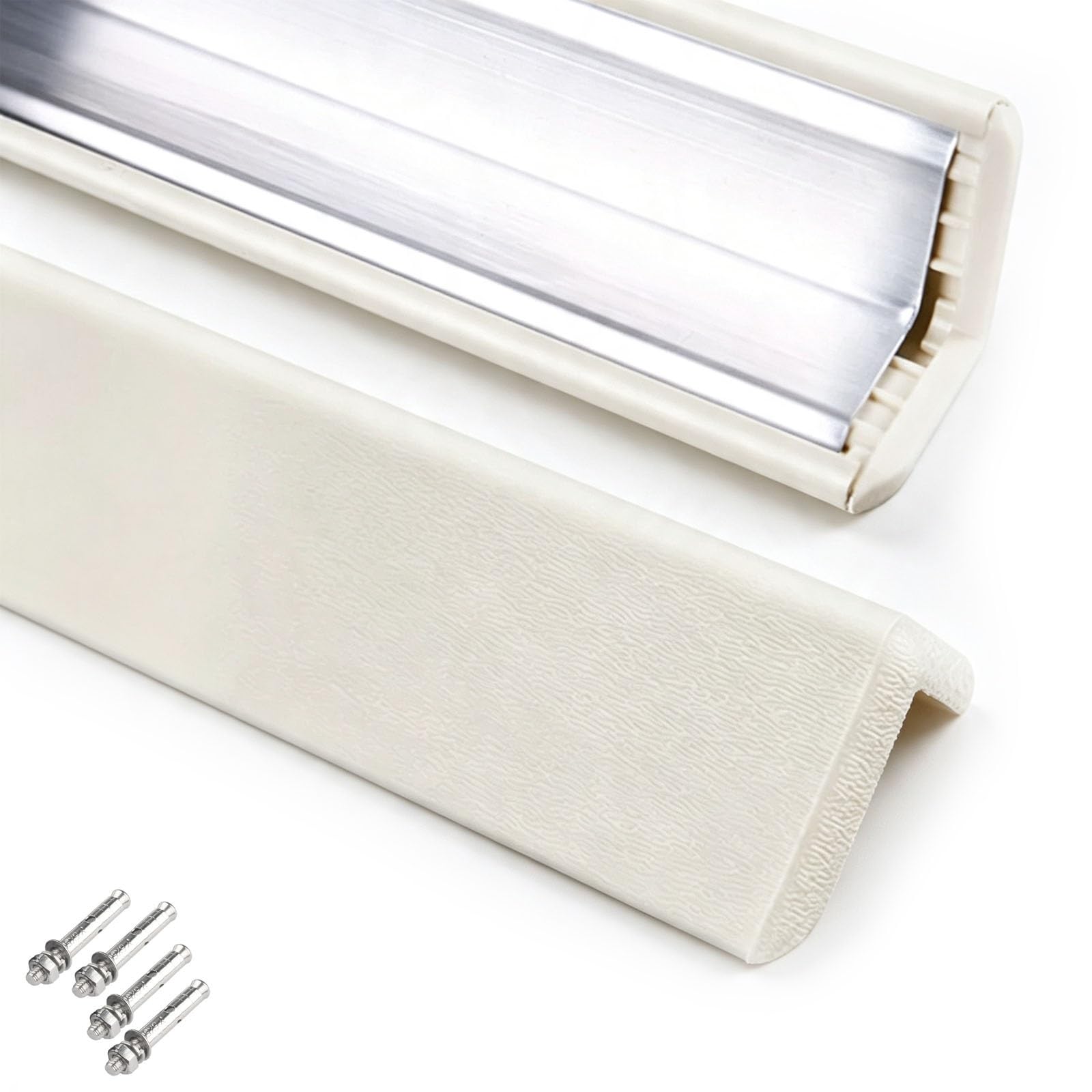 Narożnik Ochronny na Ścianę, PVC + Aluminium, Profil Typu L | Osłona Krawędzi, 4 Śruby Rozporowe, Zaślepka; do Szpitali, Sklepów, Szkół, Magazynów i Hoteli(7x0.12x150cm/2.7x0.05x59in)