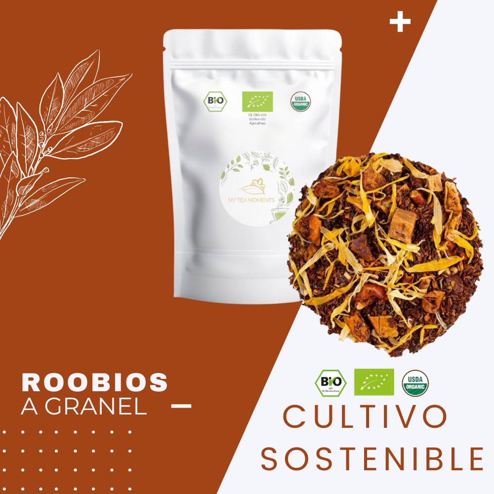 Rooibos de Manzana y Caramelo a Granel 100 Gramos - My Tea Moments - Cultivo Sostenible - Ingredientes Naturales: Caléndula, Caramelo, Manzana. Antioxidante, Mejora anímica, Vitamínico.