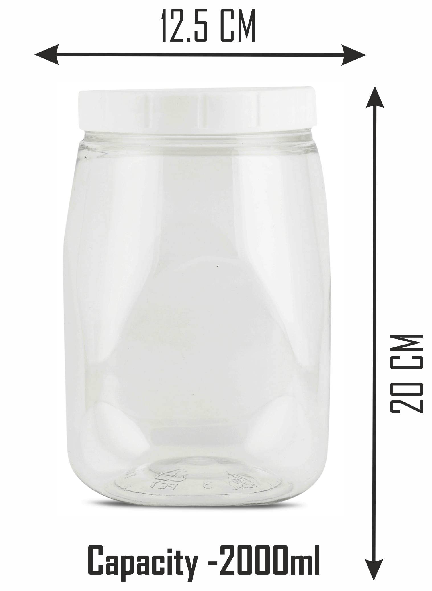 PEARLPET Transparent Space Saver Container for Kitchen Storage Set with Plastic White LID, 2000 ML Set of 4 Pieces 1