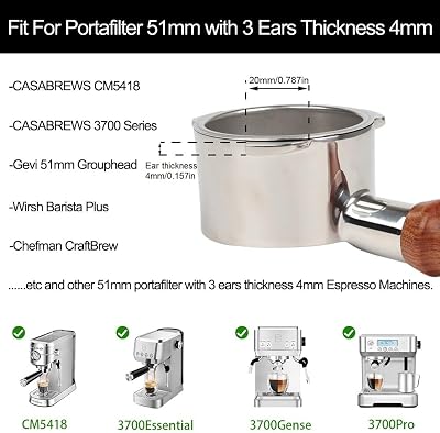 51mm Bottomless Portafilter 3 Ears Compatible with CASABREWS CM5418 and 3700 Series | with Stainless Steel Double Shot Capacity Cup Filter Basket
