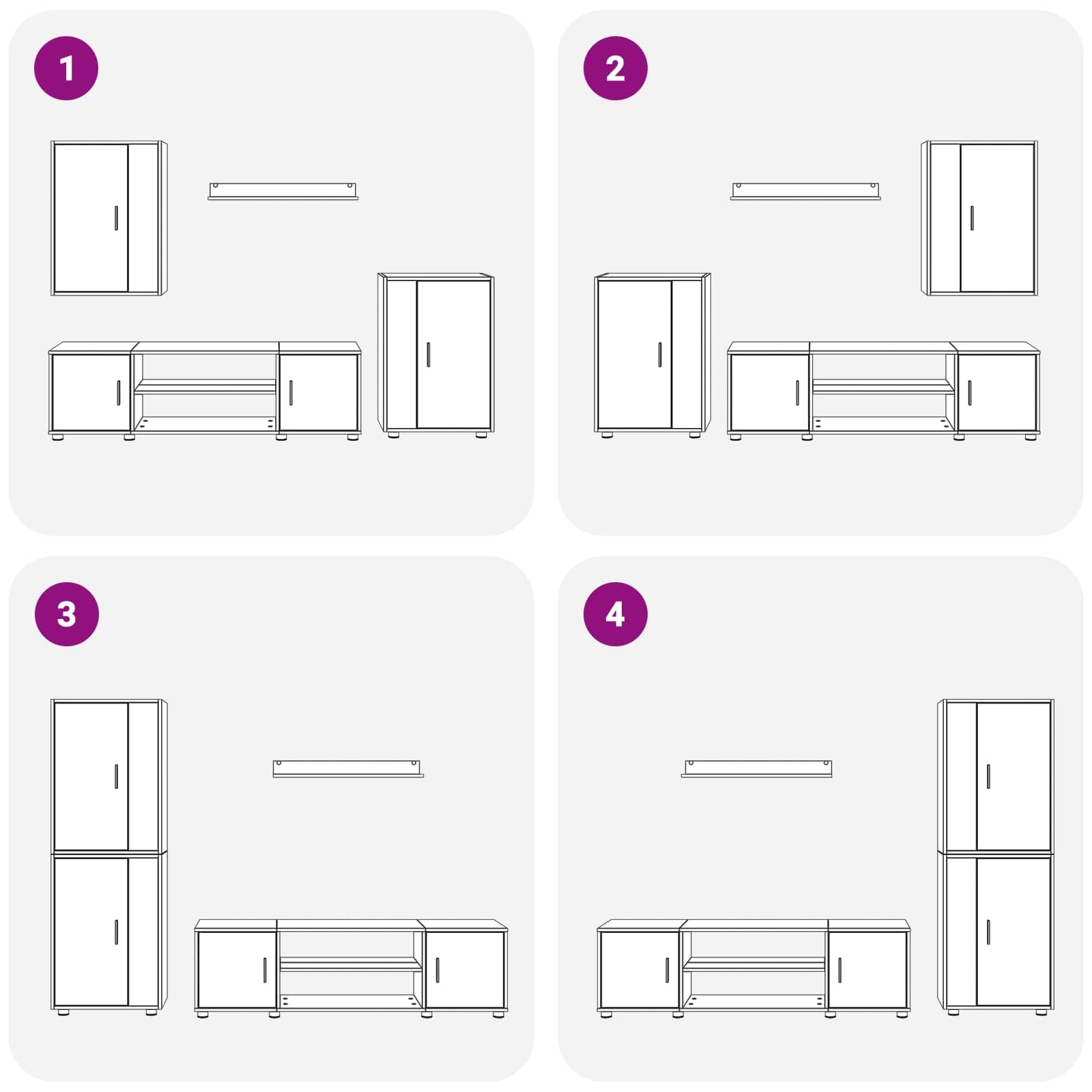 vidaXL Set mobile TV 4 pcs Grigio cemento Legno multistrato, Soggiorno, mobile moderno, armadio a parete, supporto TV, mensole modulari, arredo elegante per interni pratici