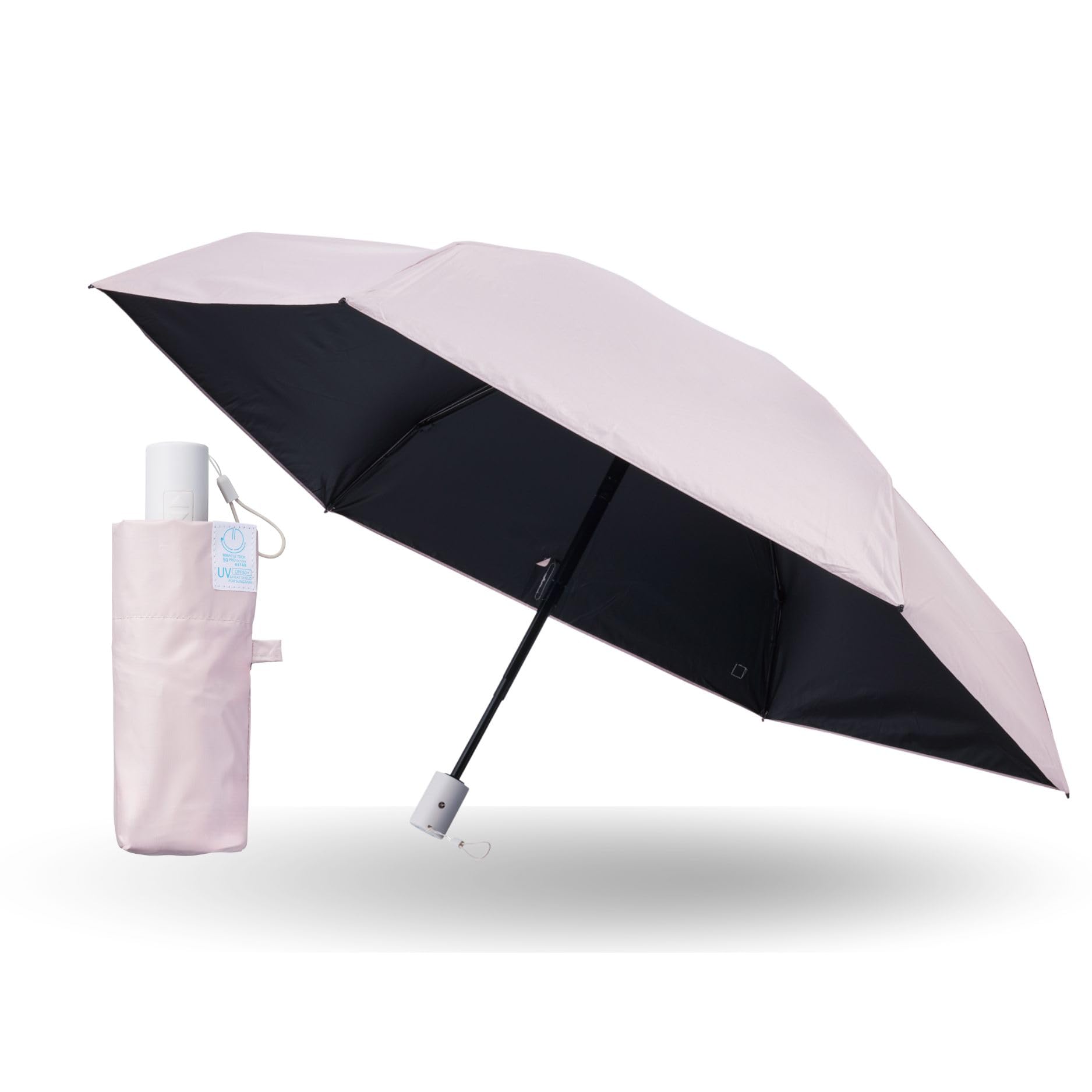 Moonbat 30330 Miracle Tech Protection One-Touch Parasol, Folding Umbrella, Palm Size Automatic Opening/Closing Parasol, 100% Shade, Heat Insulation, UV Protection, For Both Sunny and Rainy Days, pale 