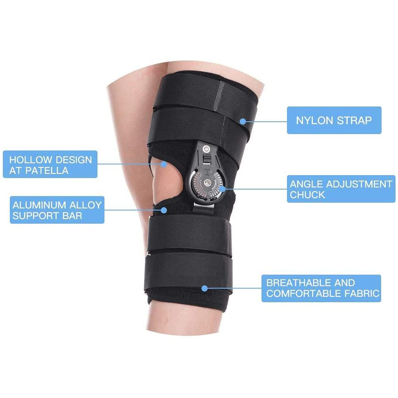 Soporte de Rodilla Ajustable con bisagra, férula de Rodilla, férula de Rodilla Recta Ligera, Tratamiento de hiperextensión y Bloqueo, osteoartritis, lágrimas de ligamento