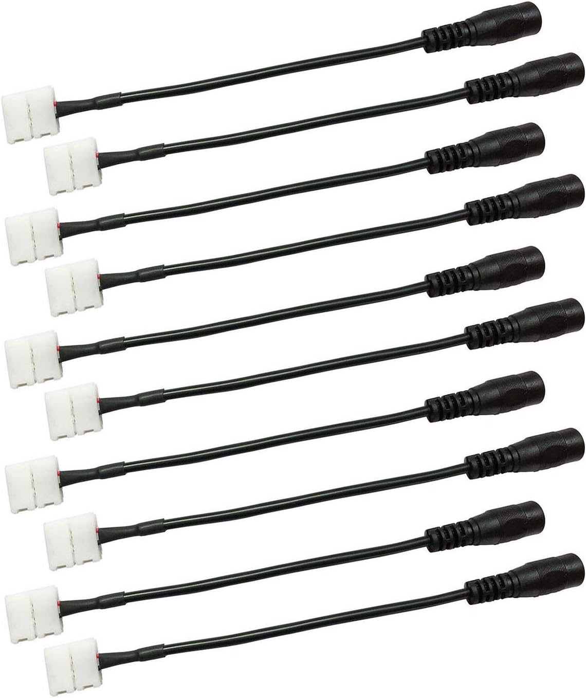 LitaElek 10pcs LED Strip Connector Cable with 5.5mm x 2.1mm DC Jack for 10mm Wide 2 pin SMD 5050/5630 LED Tape Lights, Connect LED Strip to LED Controller or Power Supply, 15cm/ 6in Long