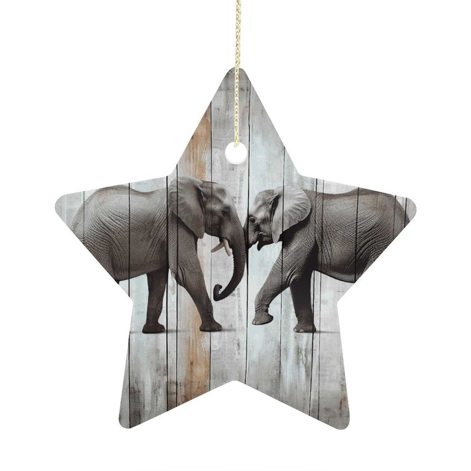 Fodpand Women's Style Elephant On Wood Ornament With String, Keepsake Hanging Decorations,Ceramic Ornaments For Men Indoor Home Holiday Party Gifts