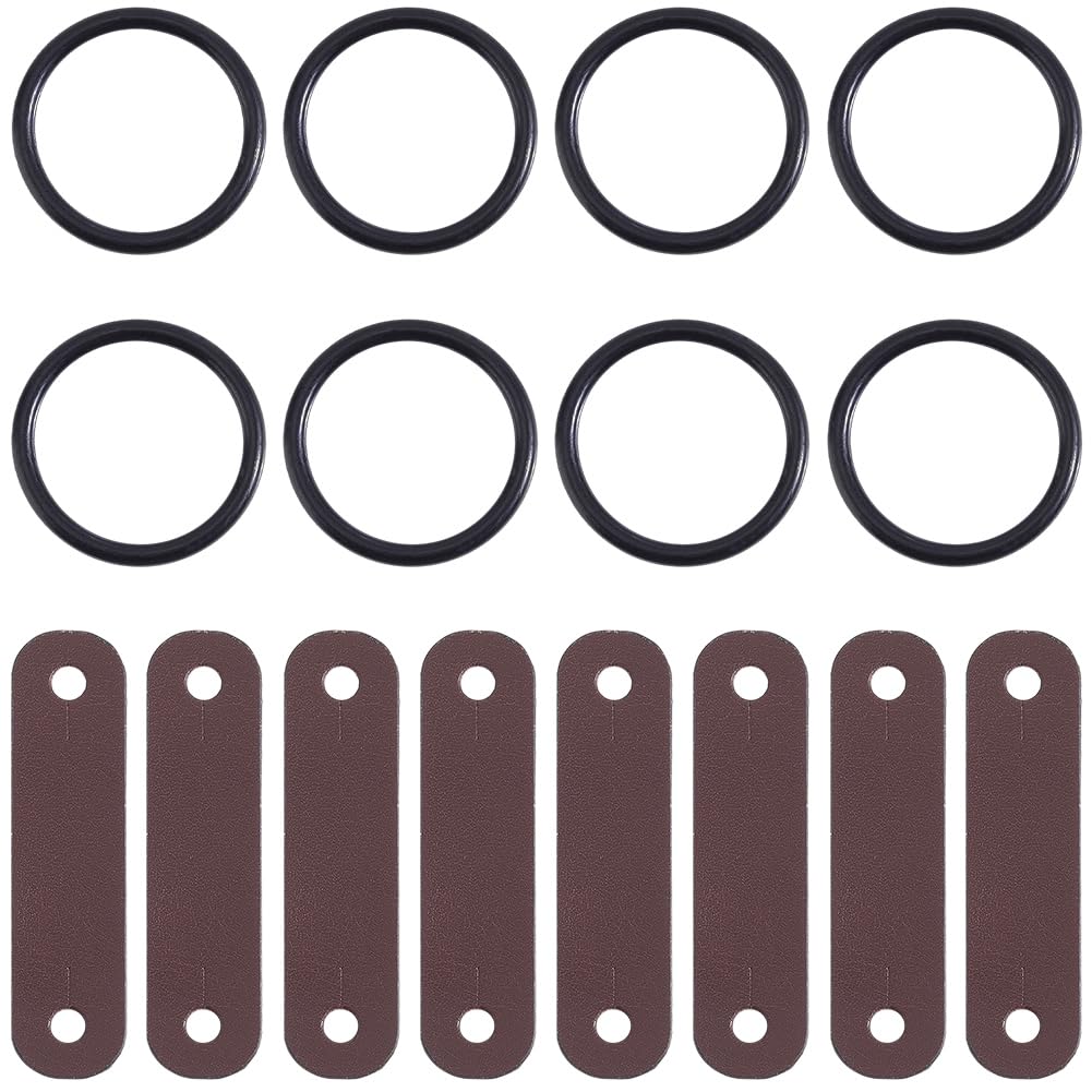 CALFOVERA 8PCS Peacock Safety Stirrup Replacement Rubber Rings Genuine Leather Tabs Set Durable Spare Leather Clips Tabs Rubber Bands for Equestrian Horse Riding Brown Square — image 1