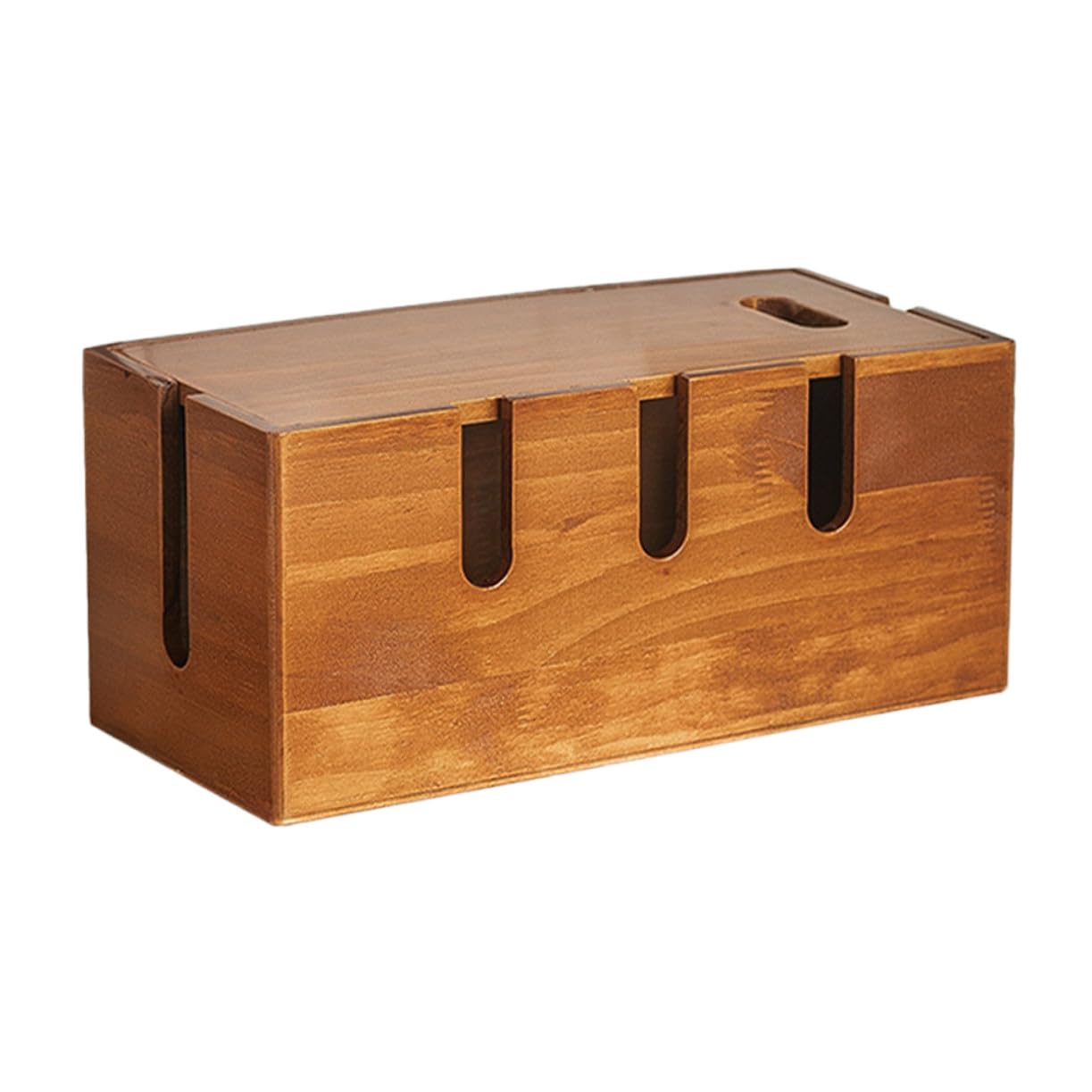 SHINEOFI Caja Organizadora para Cables y Cargadores De Madera Resistente 12x5.5x5.3 Pulgadas Superficie Lisa para Gestión En Escritorio Oficina