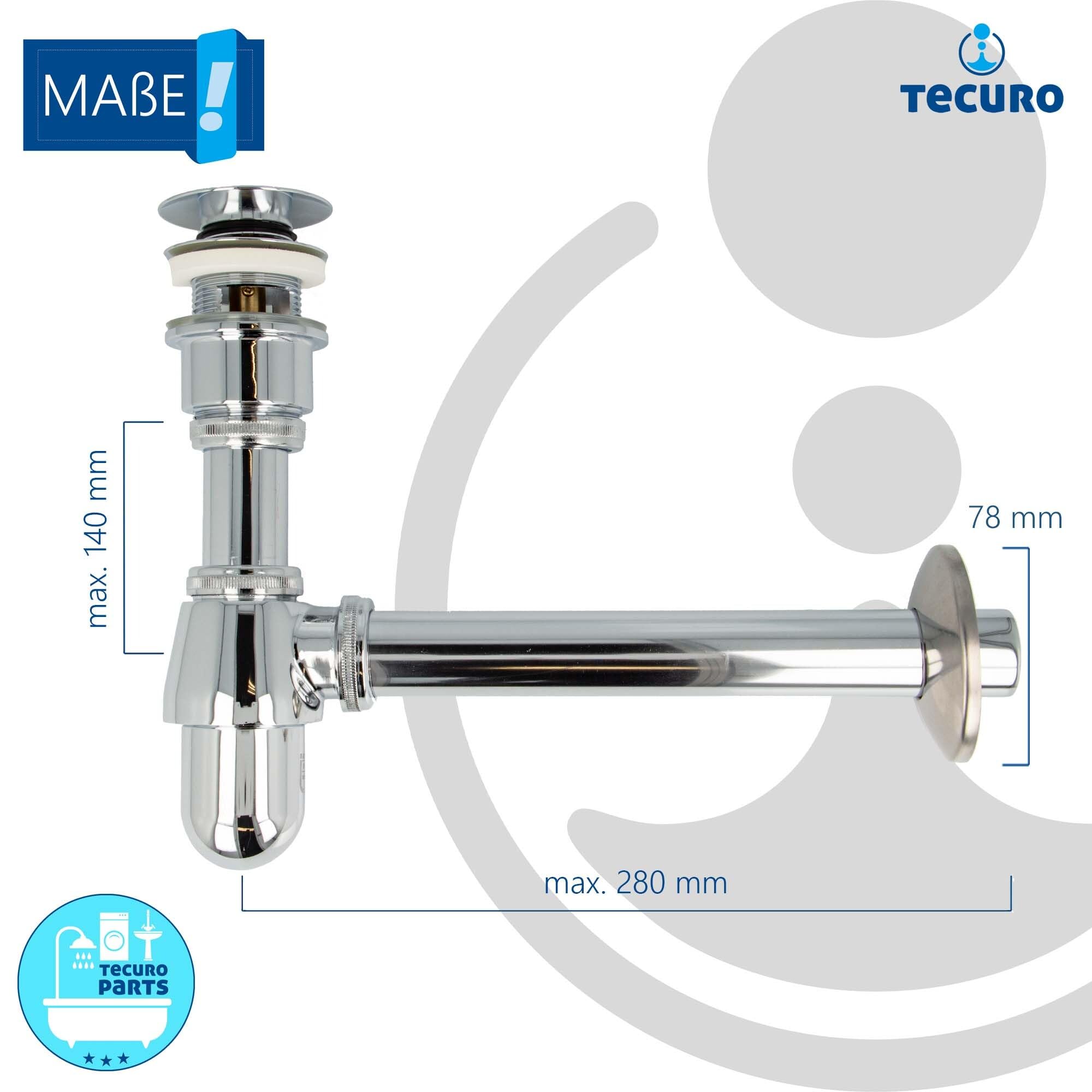 tecuro Siphon extra lang mit Pop Up Ablaufventil verchromt - Universal Set für Waschtisch/Waschbecken