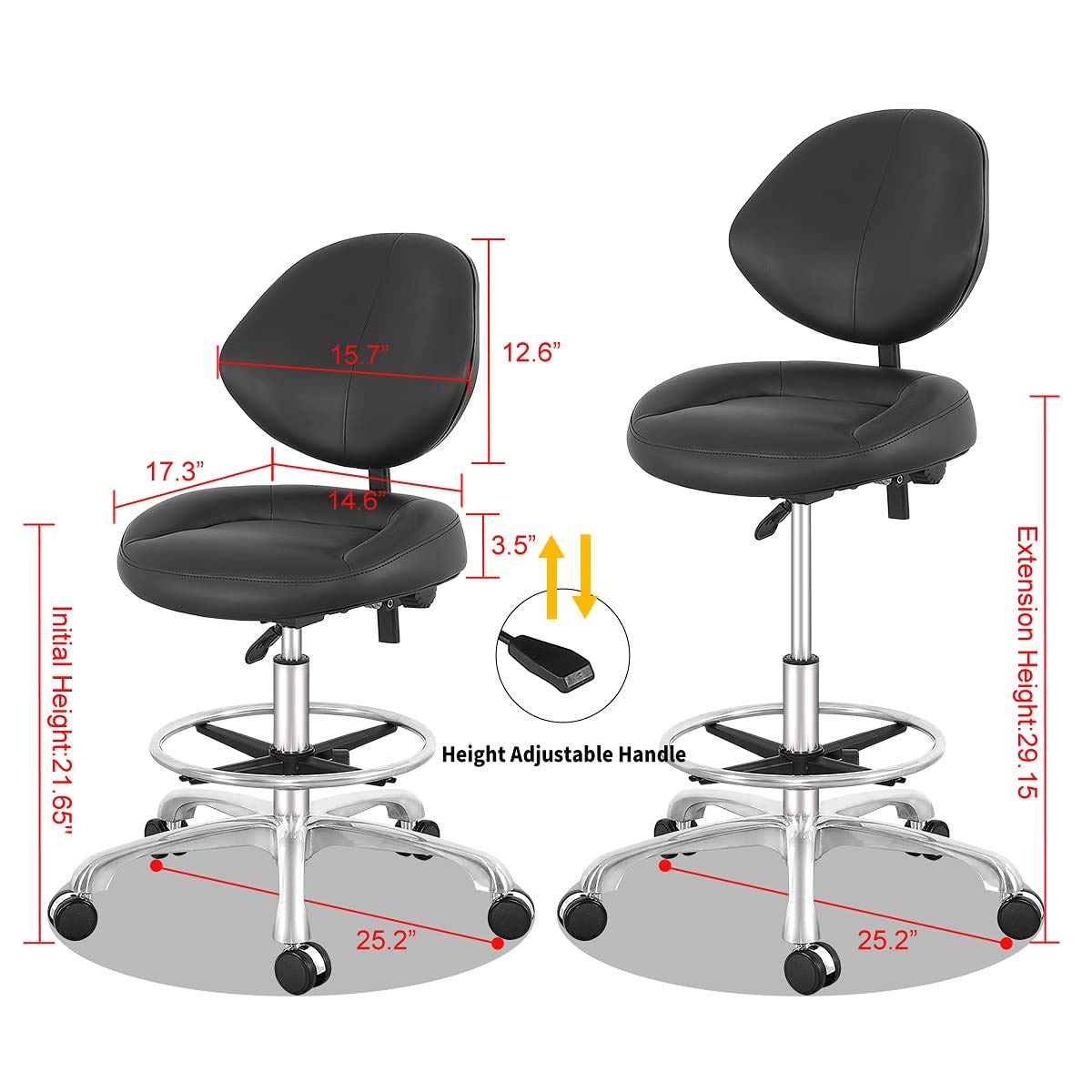 Buy MWOSEN Adjustable Rolling Stool Chair with Back Support and for