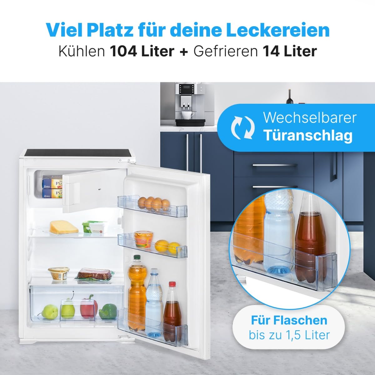 Bomann® Einbaukühlschrank mit Gefrierfach | Kühlschrank Einbau 118L mit 2 Ablagen | Einbaukühlschrank mit Abtauautomatik & Schlepptürausführung | wechselbarer Türanschlag | KSE 7810