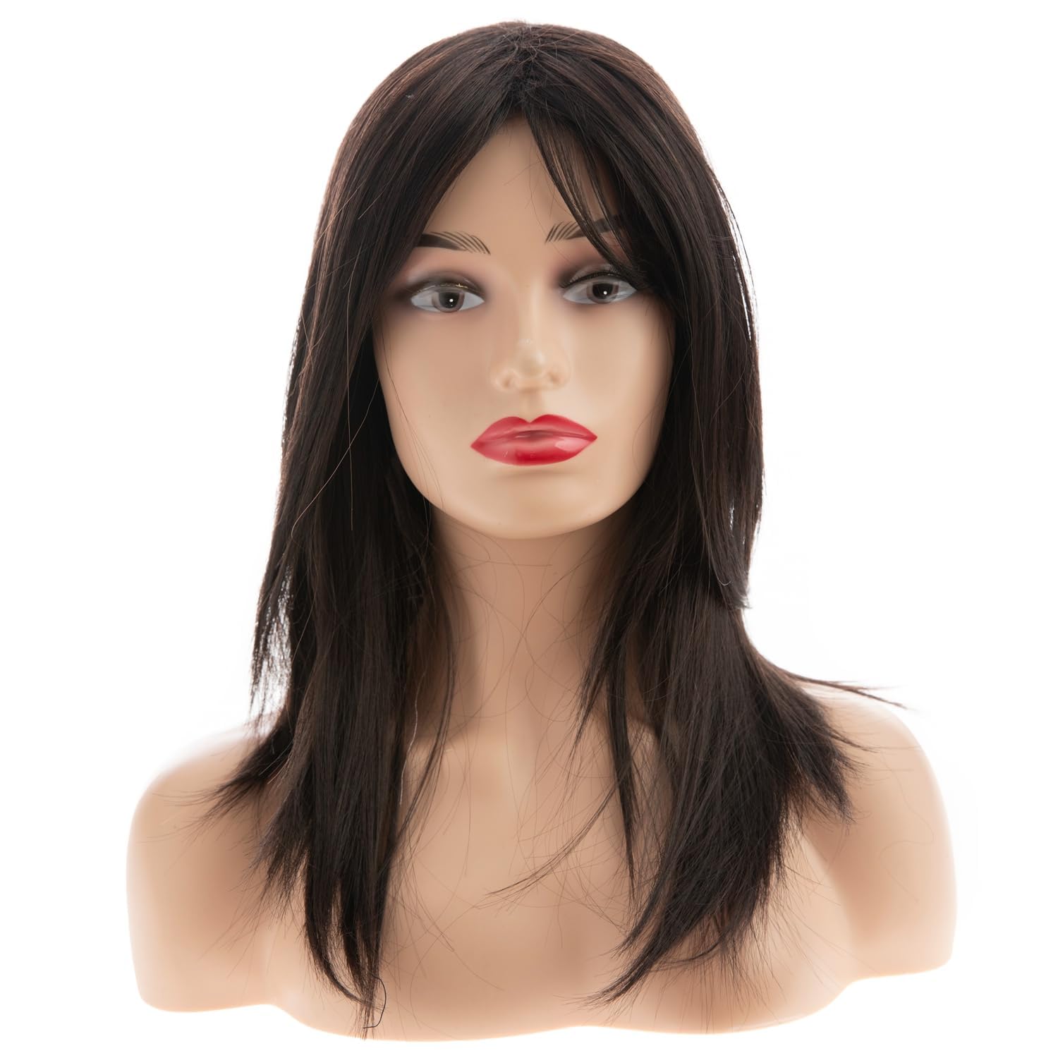 Qnbiar Long Straight Dark Brown Wig Layered Synthetic Hair Wigs with Bangs for Women Daily Party Use, Average - Image 2