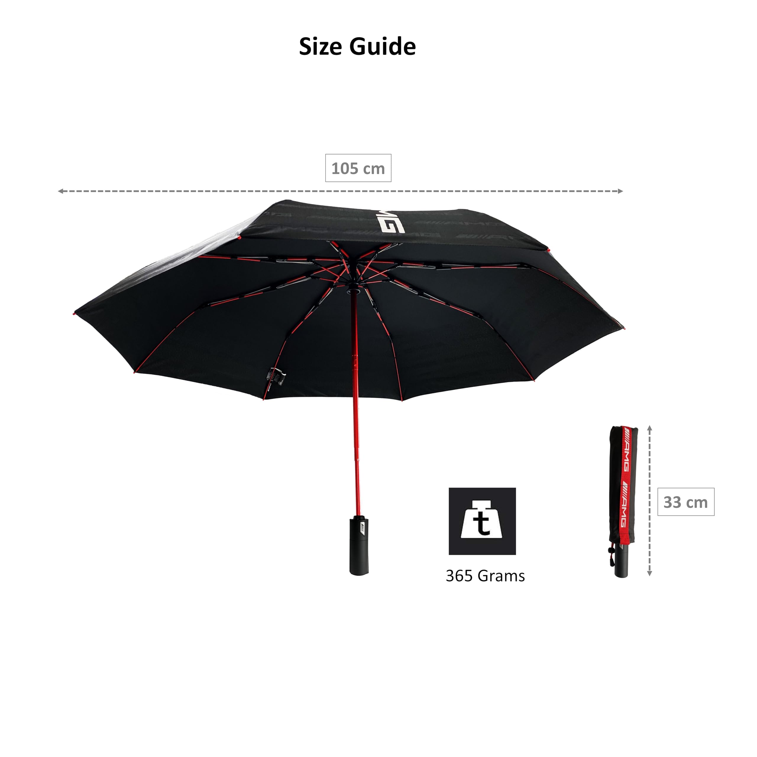 Paraguas Plegable AMG Auténtico – Antiviento, Apertura y Cierre Automáticos, Compacto de Viaje, Diseño Negro y Rojo Premium, Resistente y Ligero para Todo Clima