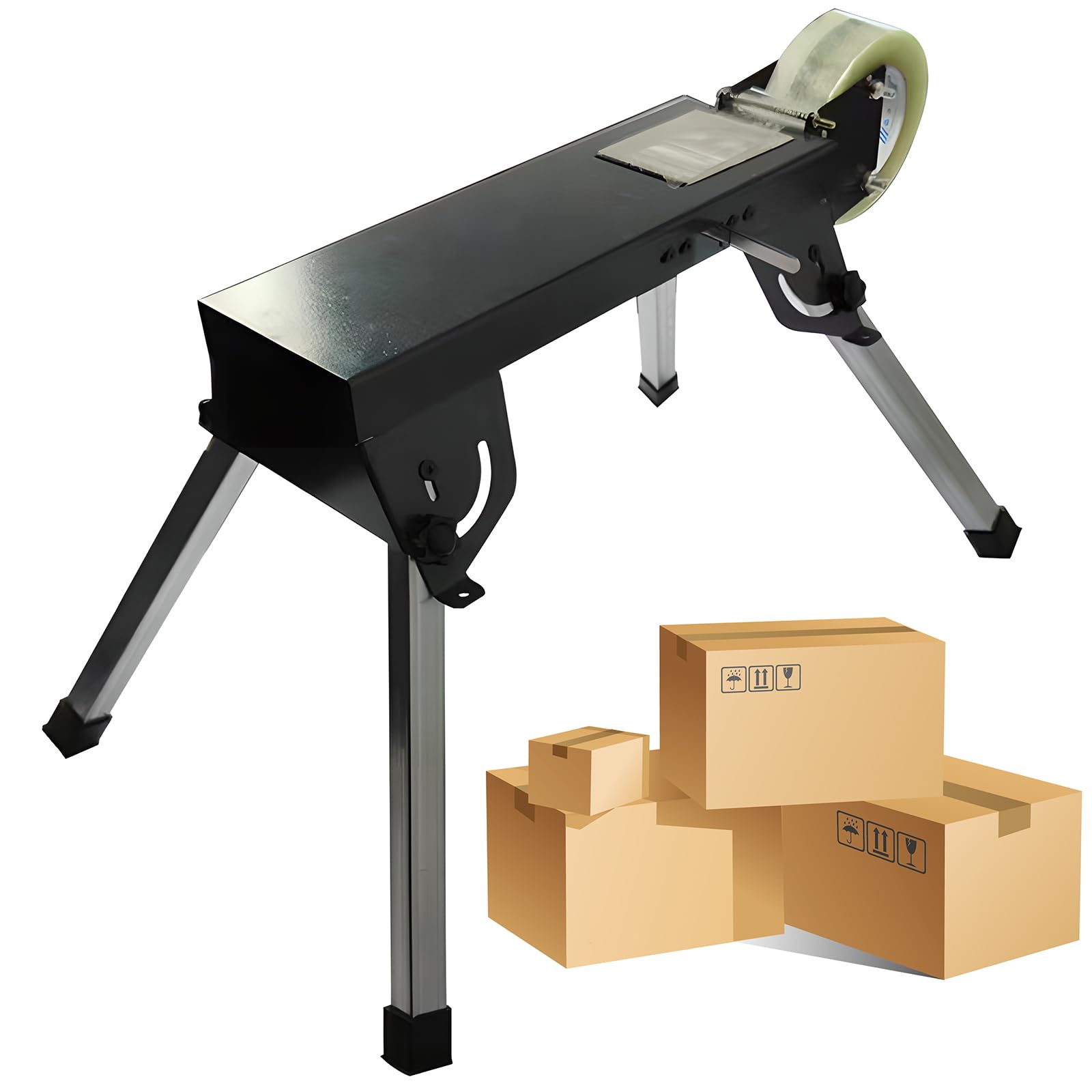 Dévidoir de ruban adhésif pour emballage, design pliable sur pied, scellant en carton peu encombrant, idéal pour les magasins, les bureaux de poste et un usage domestique