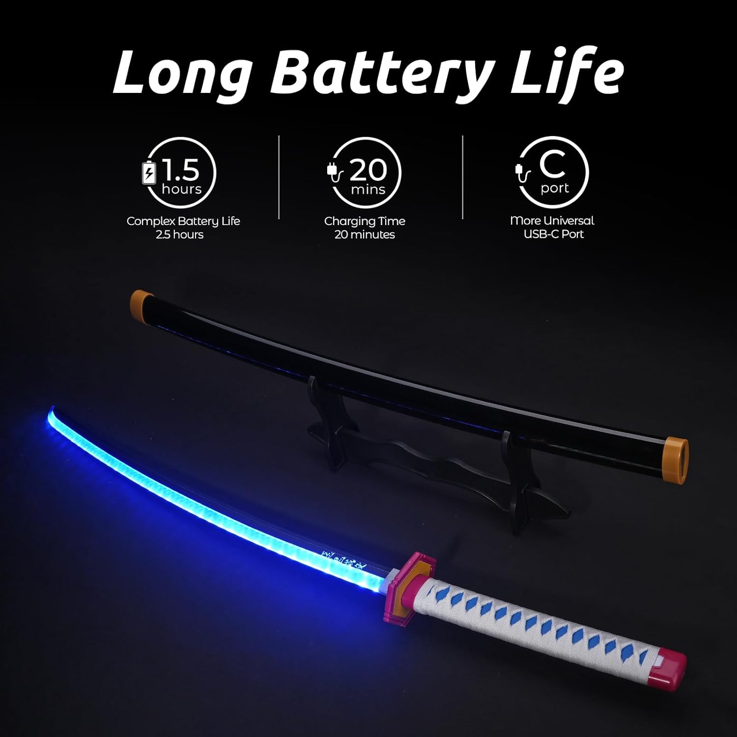 Zisu LED Glowing Anime Cosplay Sword Katana - 40 Inch Rechargeable Light Up Sword with Stand & Belt