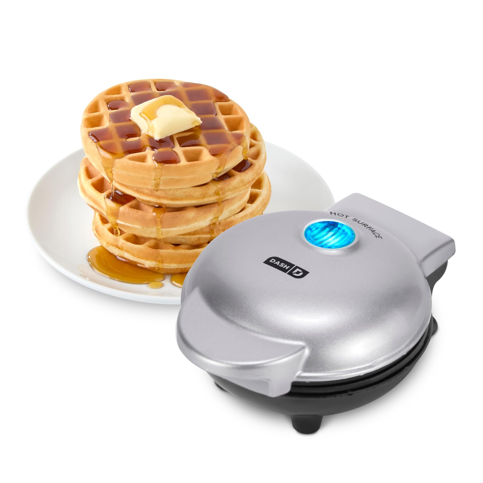DASH DMW001SL Mini Maker for Individual Waffles, Hash Browns, Keto Chaffles with Easy to Clean, Non-Stick Surfaces, 4 Inch, Silver