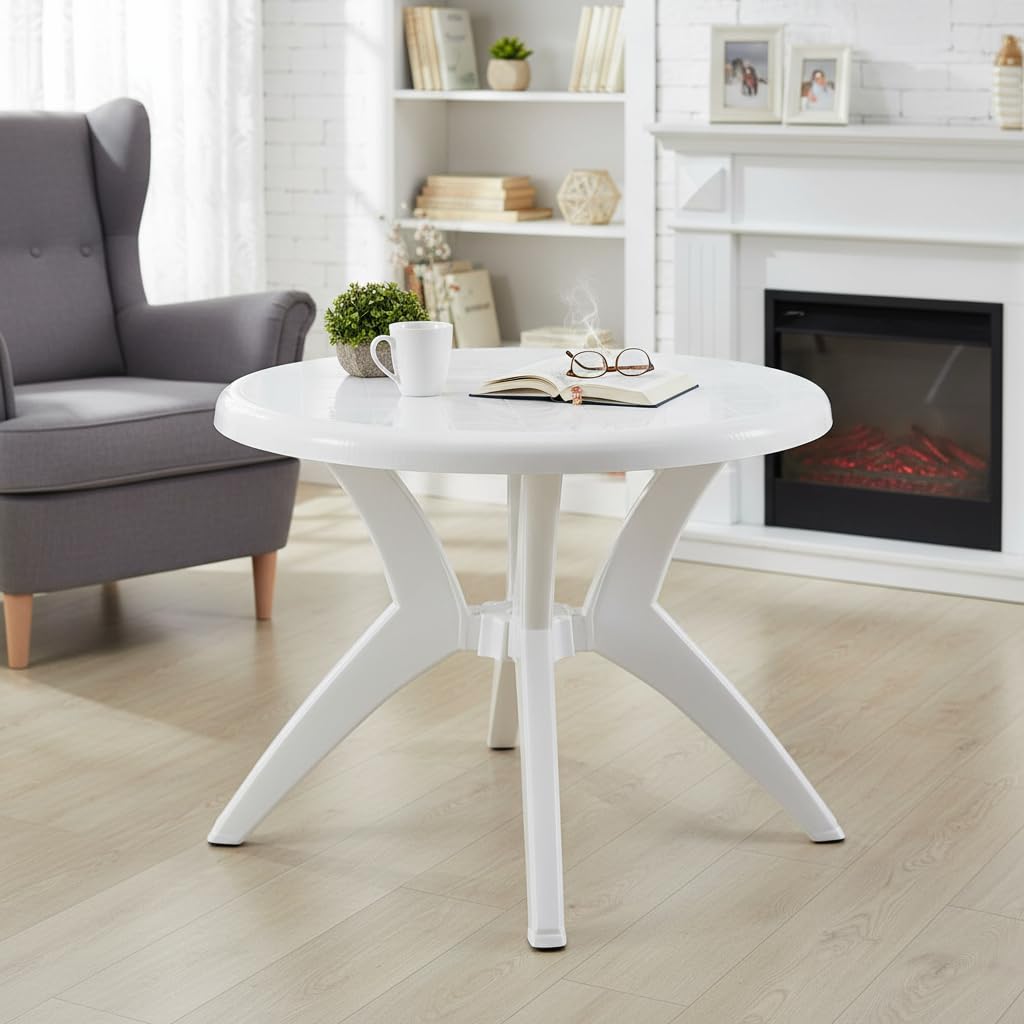 SkyGlamour Supreme Marina 4 Seater Plastic Dining Table | Round Plastic Table for Home Dining Room Set, Garden, Restaurant Indoor/Outdoor Use (Color:Milky White)-image-47