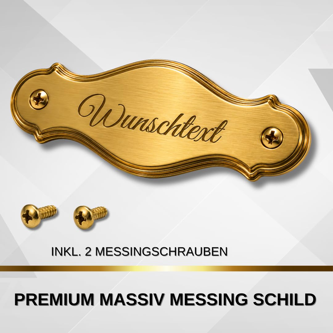 Premium Edel Design Messing Schild personalisiertes Haustür Schild aus Massiv Messing Türschild mit individueller Gravur Limited Edition - L: 13,3 cm, B: 5,1 cm, Ø: 0,5 cm