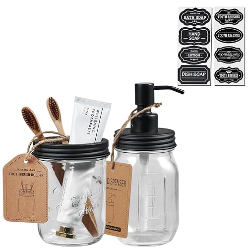 SheeChung Mason Jar Bathroom Accessories Set, 2Pcs Glass Bathroom Accessory