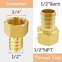Vista 2 de 6 accesorios de púas de manguera de latón de 1/2 pulgada NPT hembra a 1/2 pulgadas, conector adaptador de púas incluye 6 abrazaderas de acero