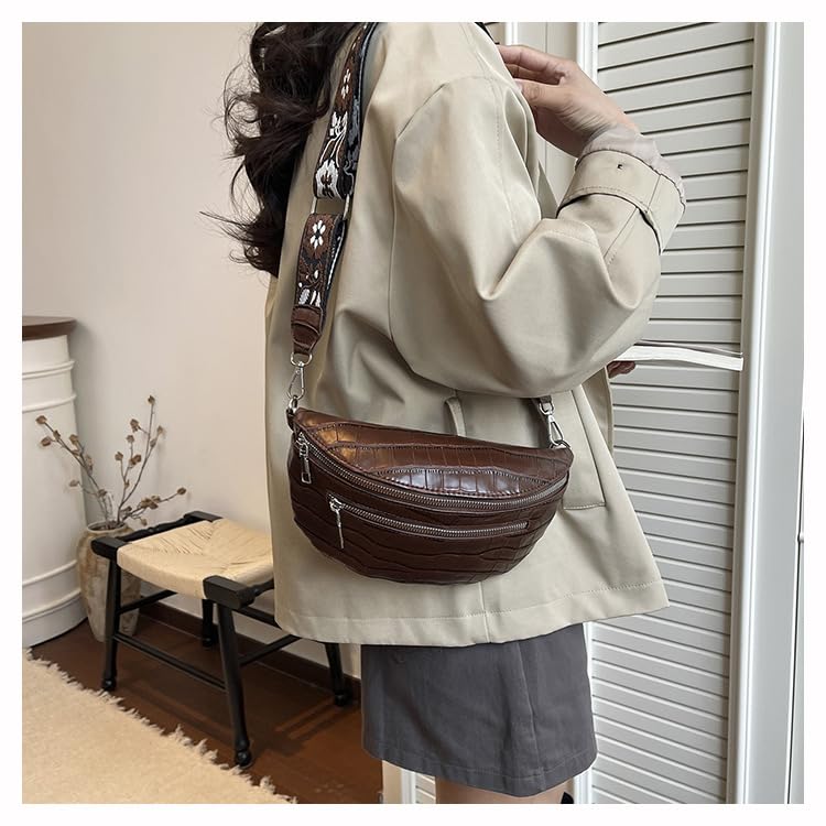 Image of Leather Chest Bag for Women, Crossbody Belt Bag Fanny Pack Purse Fashionable Waist Bags Handbag for Everyday Use Trip Walking Hiking