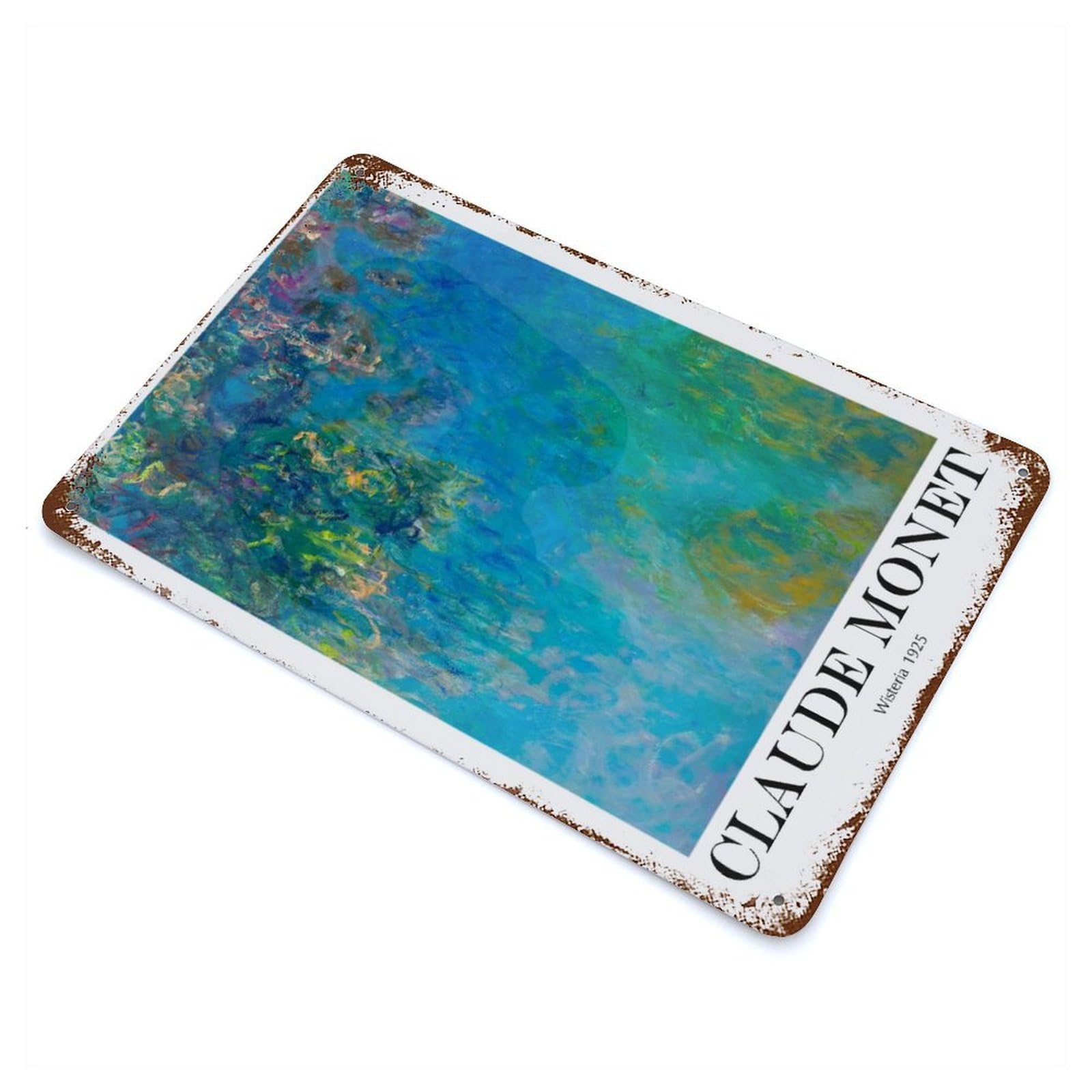 Claude Monet Wisteria Aged Metal Wall Plaque 11.8"x7.9", Ideal for Garage, Bar And Workshop Decor