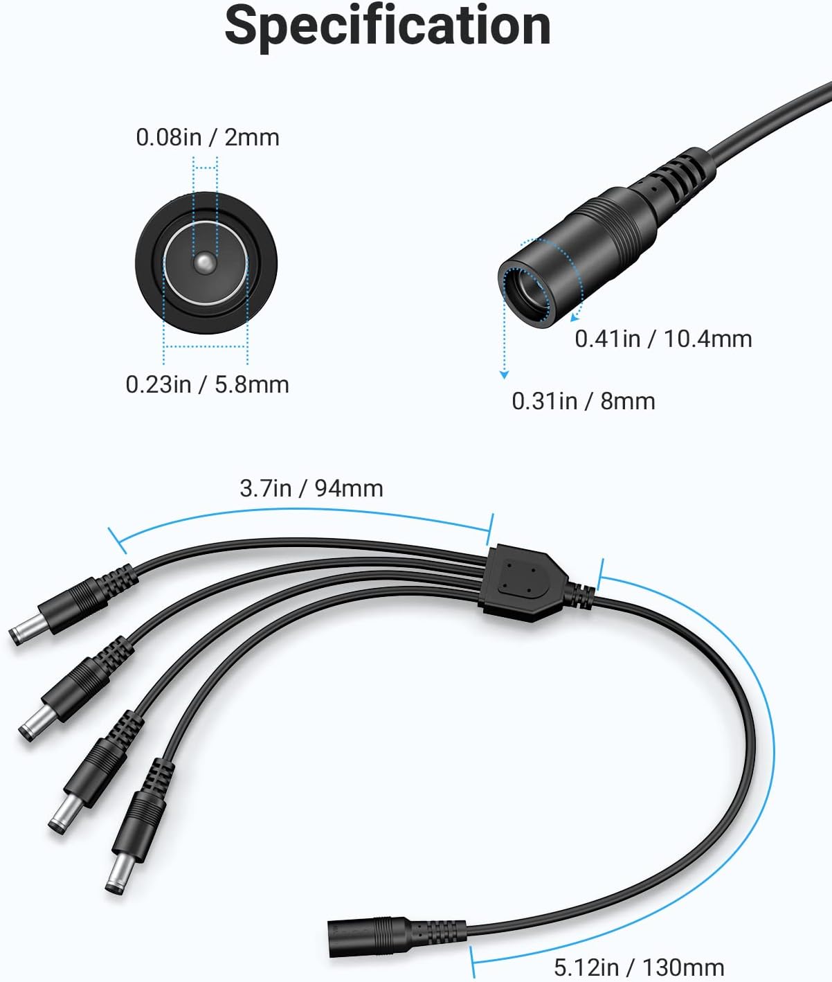 ANNKE Security Power Adapter Supply 12V2A and 1-to-4 Splitter Power Cord | AC to DC Power Supply for CCTV Surveillance Camera System, Compatible with Most Brands Equipments, DVR/NVR/IPC/Analog Camera