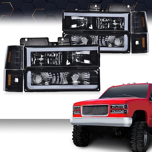 Miniatura 2 de PIT66 - Conjunto de faros delanteros de esquina con luz de parachoques y tira de LED, compatible con 1994-1998 Chevy C10 CK 1500 2500 3500,