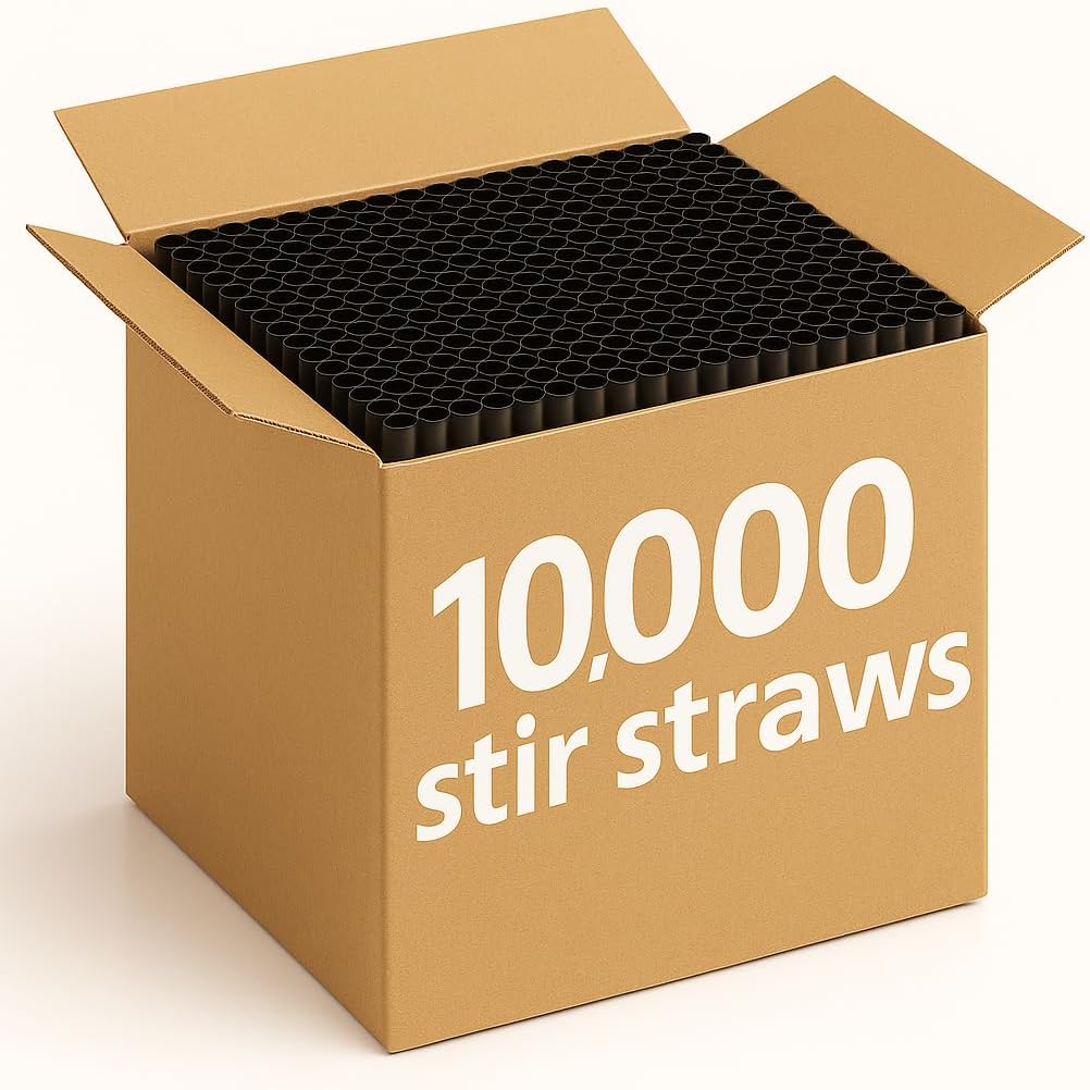 Coffee Stirrers, 10000 Pcs Bulk Coffee Stir Sticks, 5.25 Coffee & Cocktail Swizzle Stirring Straws, Disposable Plastic Sip Straws for Hot or Cold Drinks - Bulk 10,000 Pcs (Black)