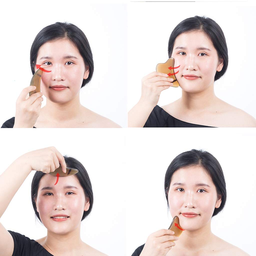 YXCKG Herramientas de Cuerno de Buey Gua Sha, Set de Masaje Facial Gua Sha, Herramientas de Masaje para la Cabeza,Elimine la Fatiga Antiarrugas para la Herramienta de Cuidado de la Piel de los Ojos