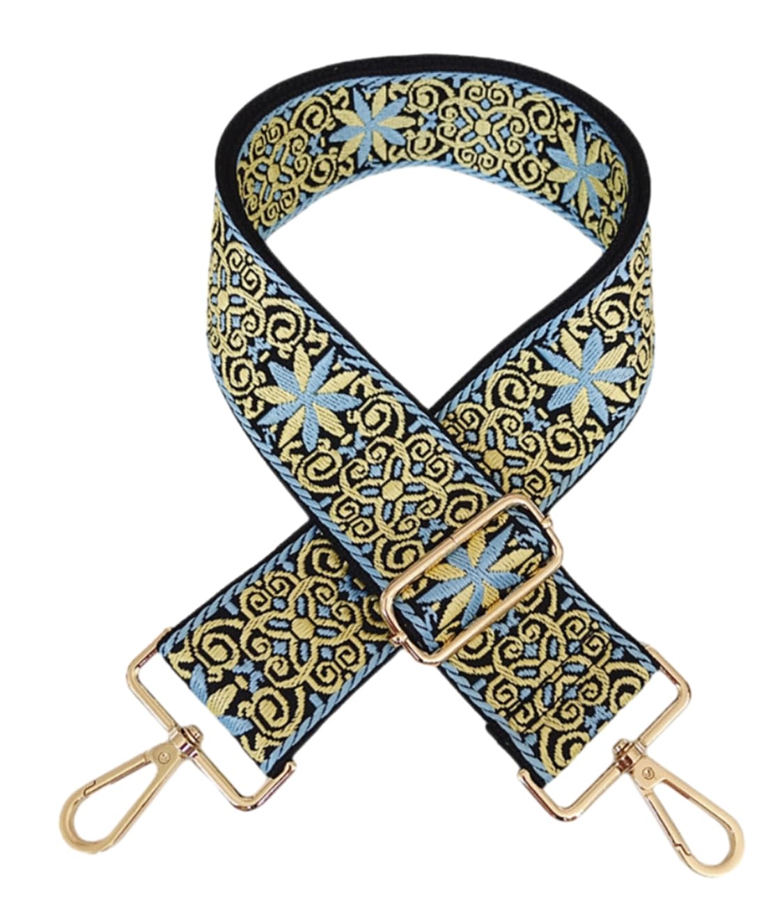 Purse Strap Star Flower Pattern Trendy Bag Strap Replacement Adjustable Jacquard Belt for Purse Crossbody Guitar CameraBags (Yellow+Blue)