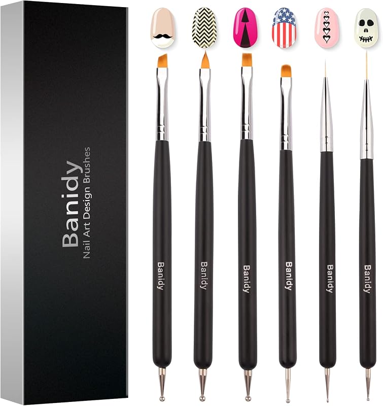 Nail Art Brushes for Gel Art Design Brush Tools Dual-Head Pen Painting Set Include Extension Brush Liner Brush Dotting Pen for DIY Manicure Polish Black