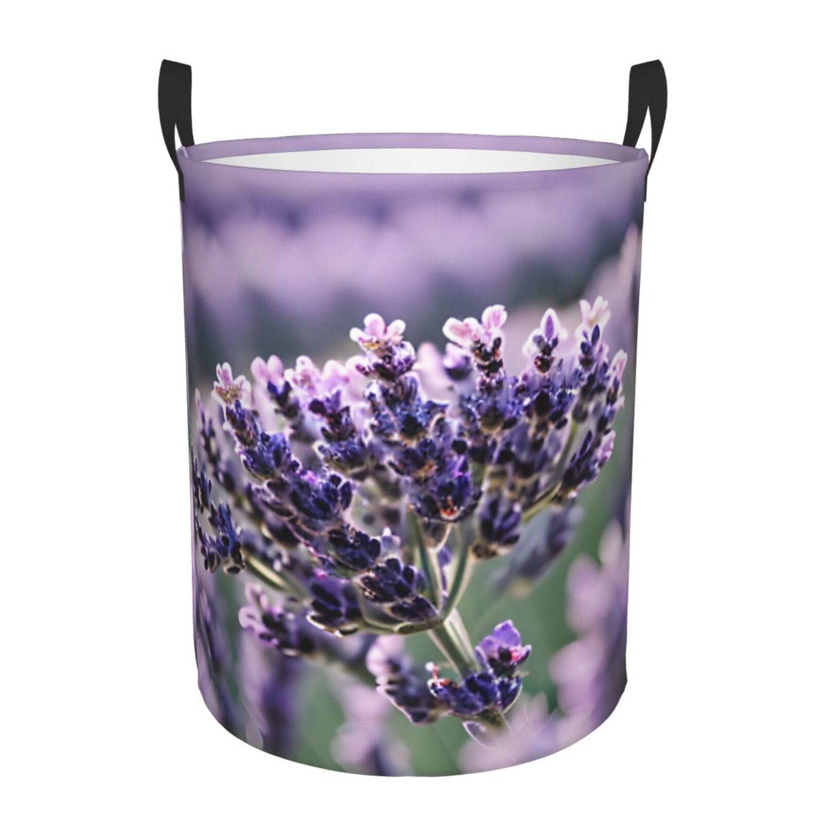 M Collapsible Round Lavender flower Print Laundry Hamper