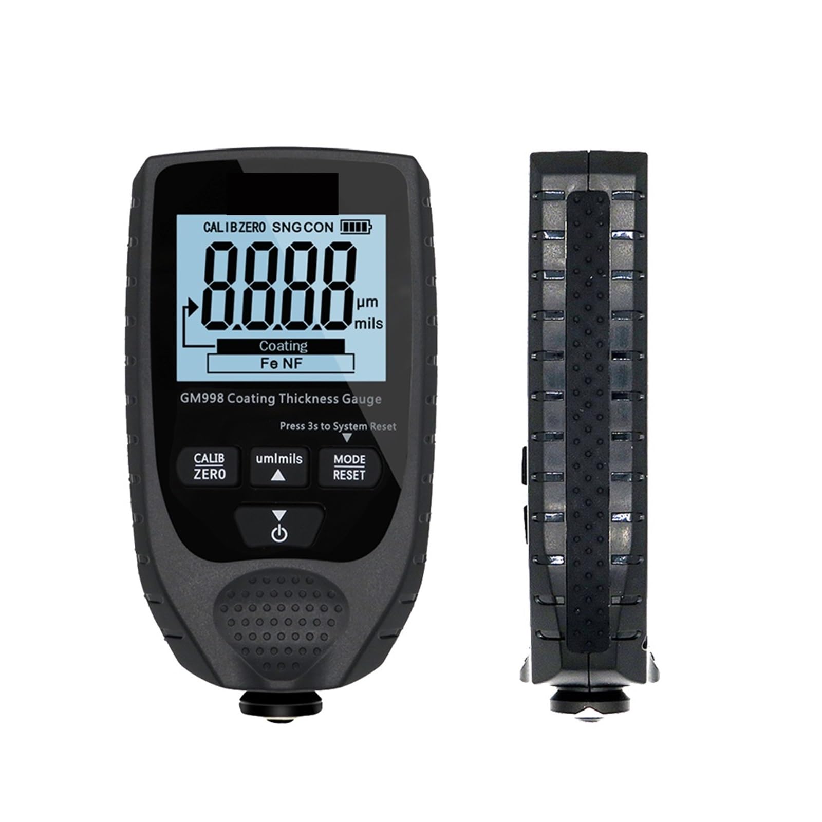 Medidor de espesor revestimiento pintura coche medidor Metal electrochapado 0-1500um Fe y sonda NFe Alta Precisión(Black 1)