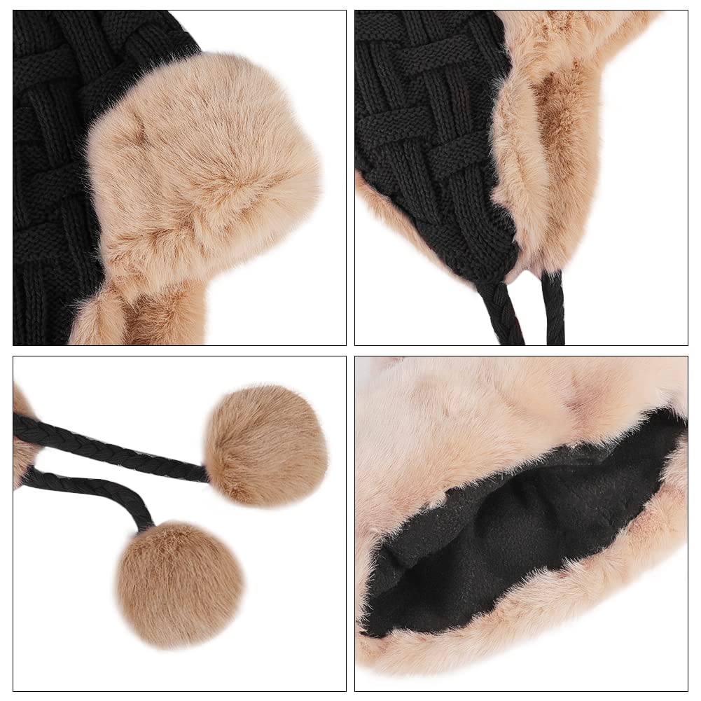 ITODA Chapkas Femme en Tricot Velours Chapeau de Trappeur Coupe-Vent Casquette Aviateur d'hiver avec Cache-Oreilles Protection des Oreilles Chapeau de Ski Chaud et Epaissir pour Sports en Plein air
