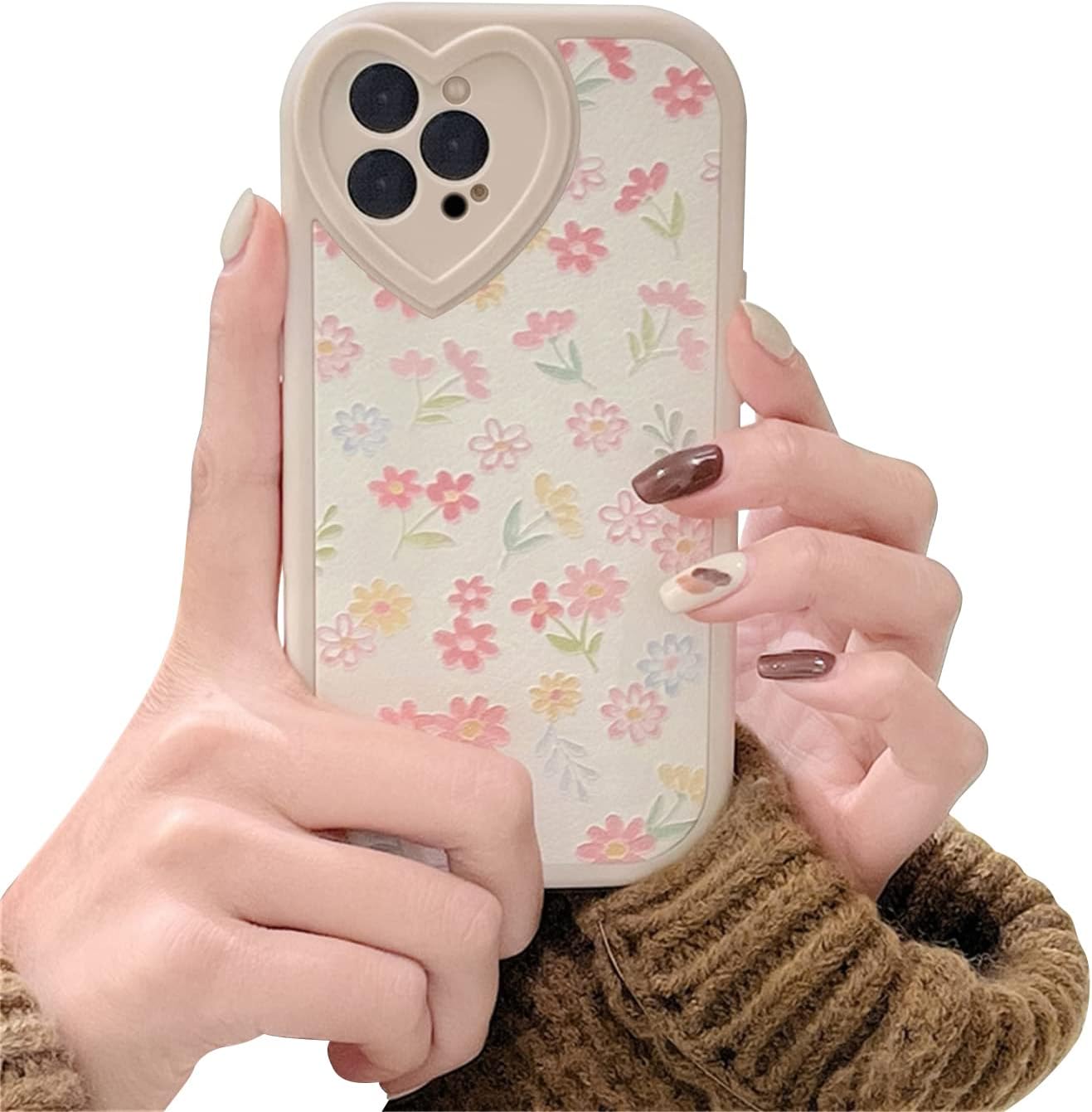 Ownest Compatible with iPhone 12 Pro Max Case with Cute Flowers Floral Pattern for Women Girls Soft Silicone Love Lens Protection Case for iPhone 12 Pro Max [Not Fit iPhone 12 Pro]-White
