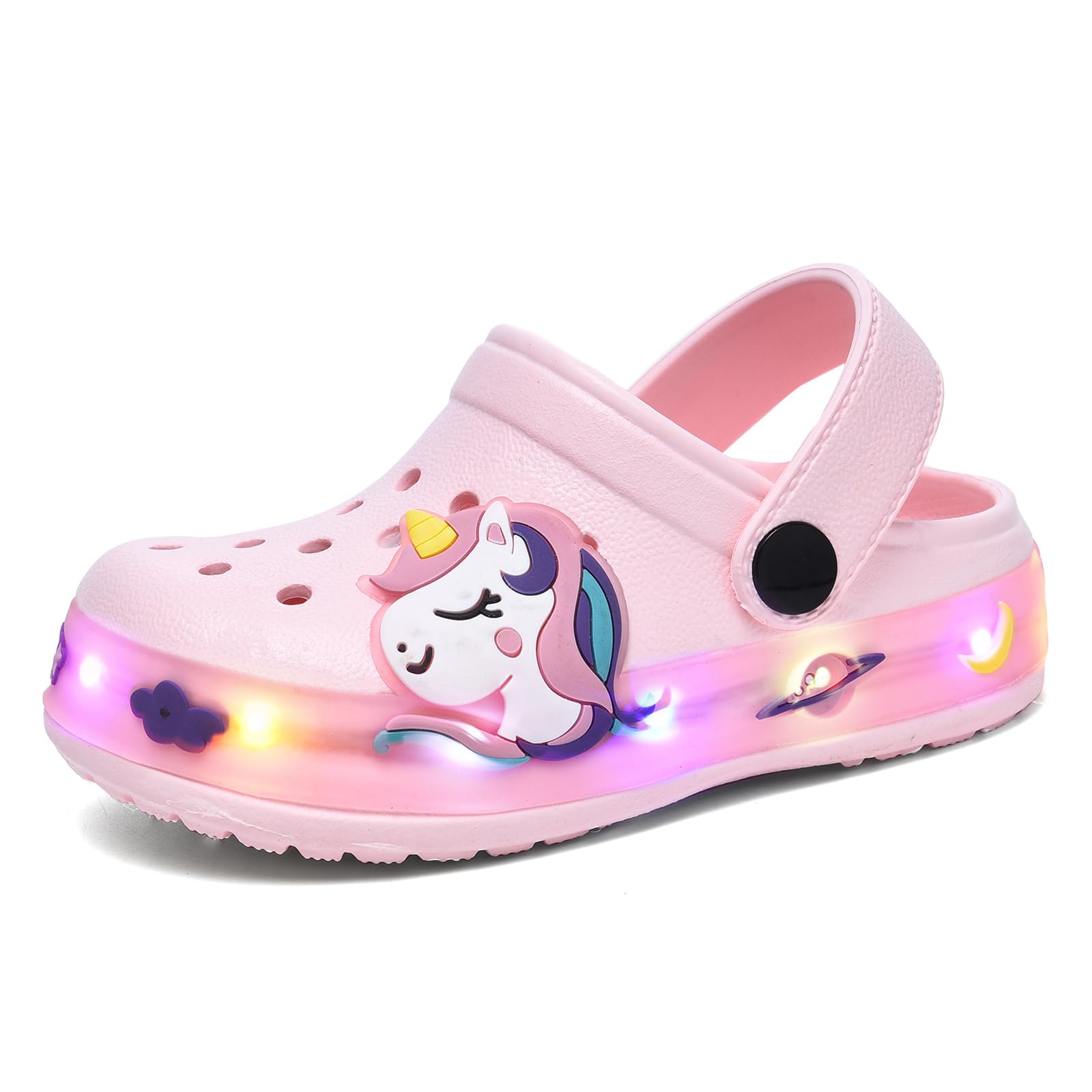Gartenschuhe Kinder Clogs für Mädchen rutschfeste Gartenclogs Hausschuhe Pantoffeln Sandalen Latschen und Schlappen mit LED-Licht