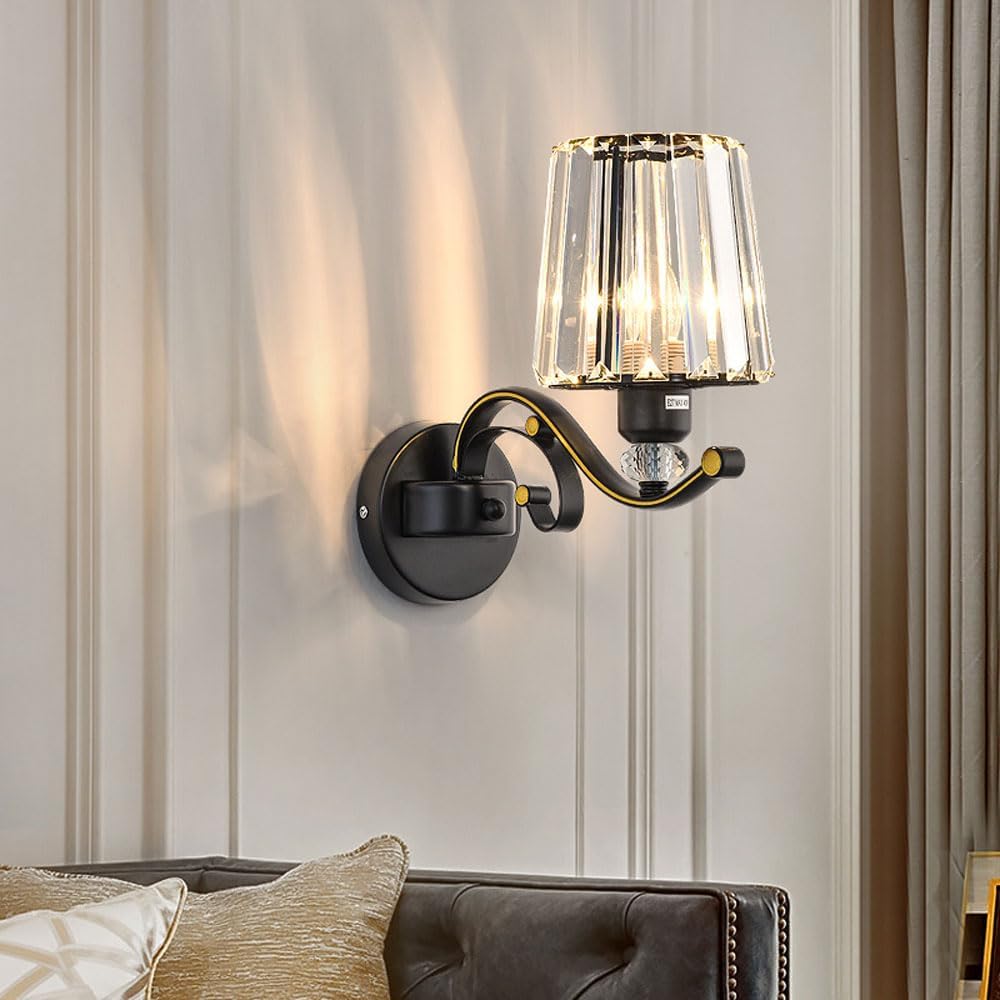 Apliques de Pared de Cristal, Estilo Moderno de Mediados de Siglo, lámpara de Pared Industrial, Cuerpo de Material Negro Antiguo, Luces de Pared de 1 o 2 Luces, decoración de mesita de Noche