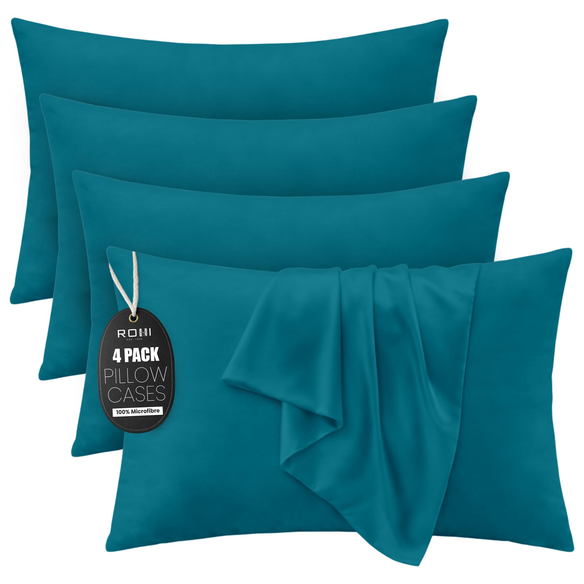 Rohi Teal Microfibre Pillowcases 4 Pack – Soft & Smooth Envelope Closure Pillow Covers – Fade Resistant & Breathable Pillows Cases – Standard Size (50X75 Cm)