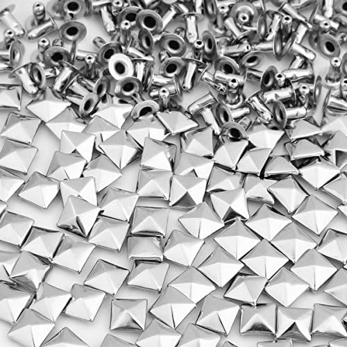 Vikeva 100 Silver 0.3x0.3" Pyramid Rapid Rivets Studs Punk for Bag Shoes Bracelet