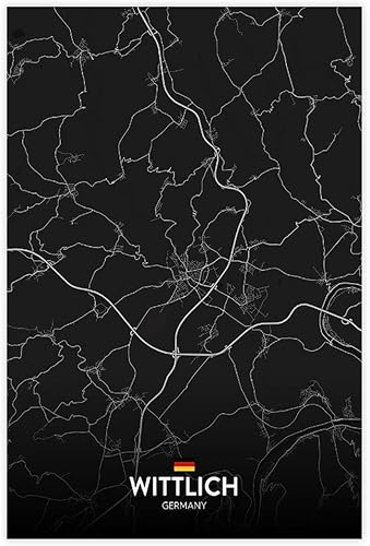 CFIOZYOS Black And White Map Wittlich DE Poster Retro Style Black City Outline Map Office Canvas Print Wall Art Decoration Painting Unframe